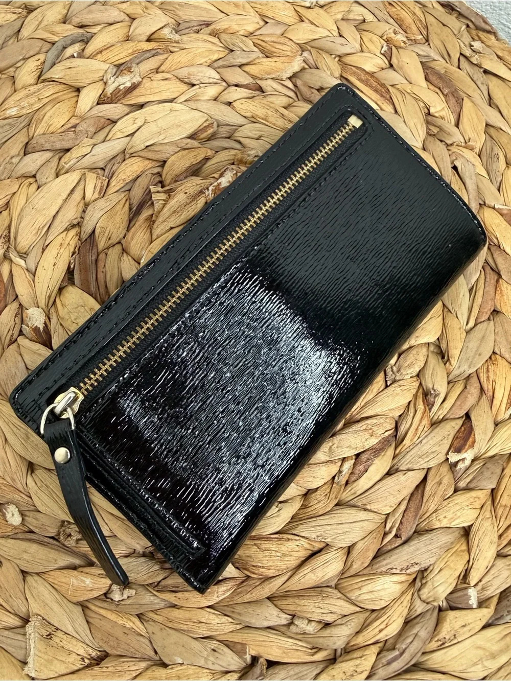 Kate Spade New York Wallet Beacon Court Black Patent Leather Bow Checkbook